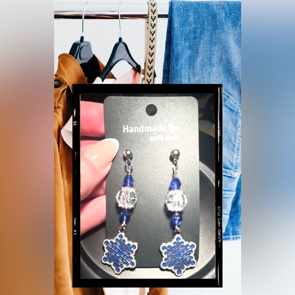 Elegant Blue and Silver Snowflake Earrings